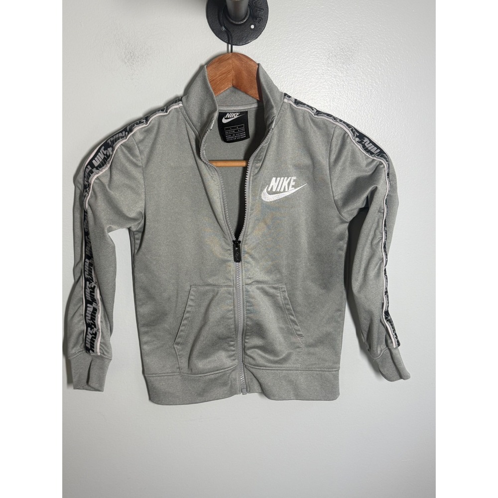 Nike Kids Sportswear Grey Full Zip Track Jacket Logo Tape Sleeves Size 7 6-7YRS